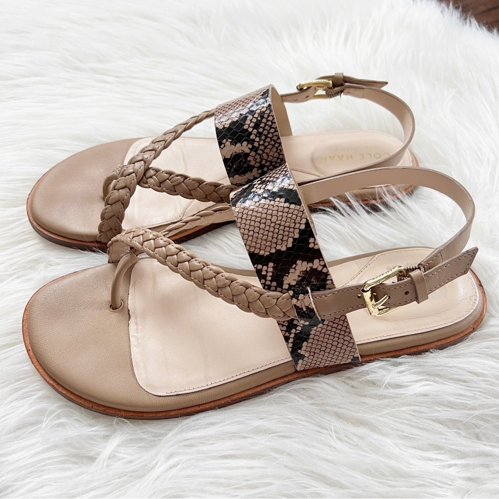 Cole Haan | Amphora Leather Tonal Exotic Snake Print Leather Sandals Thong Sz 8